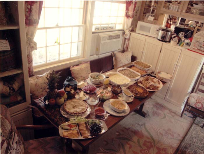 The Audubon papered dining room at Old Spring Farm laid with breakfast